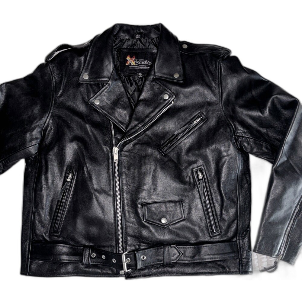 XElement Motorcycle Jacket Zip Liner Black Heavy Duty Leather Size 3XL Biker